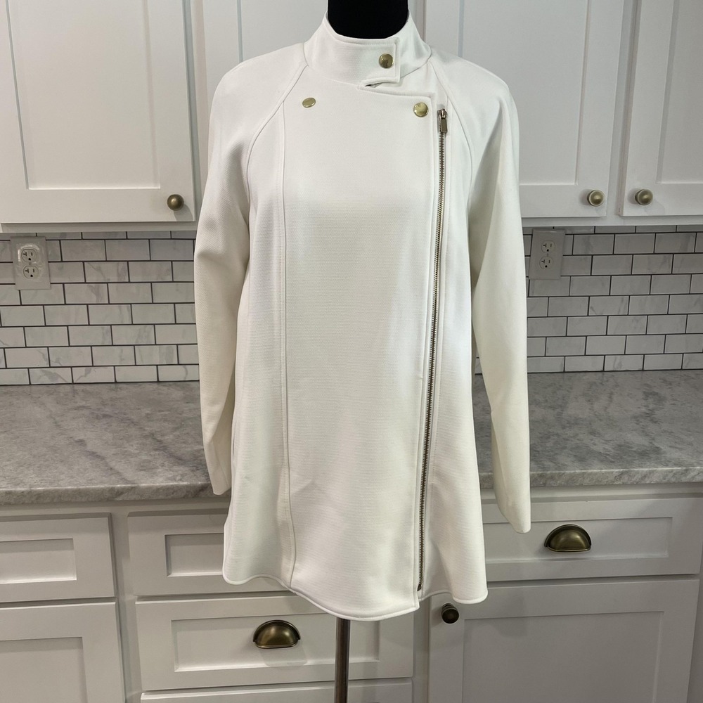 Carmen Marc Valvo Jacket Womens Medium White Coat Moto Prim And Proper Zip